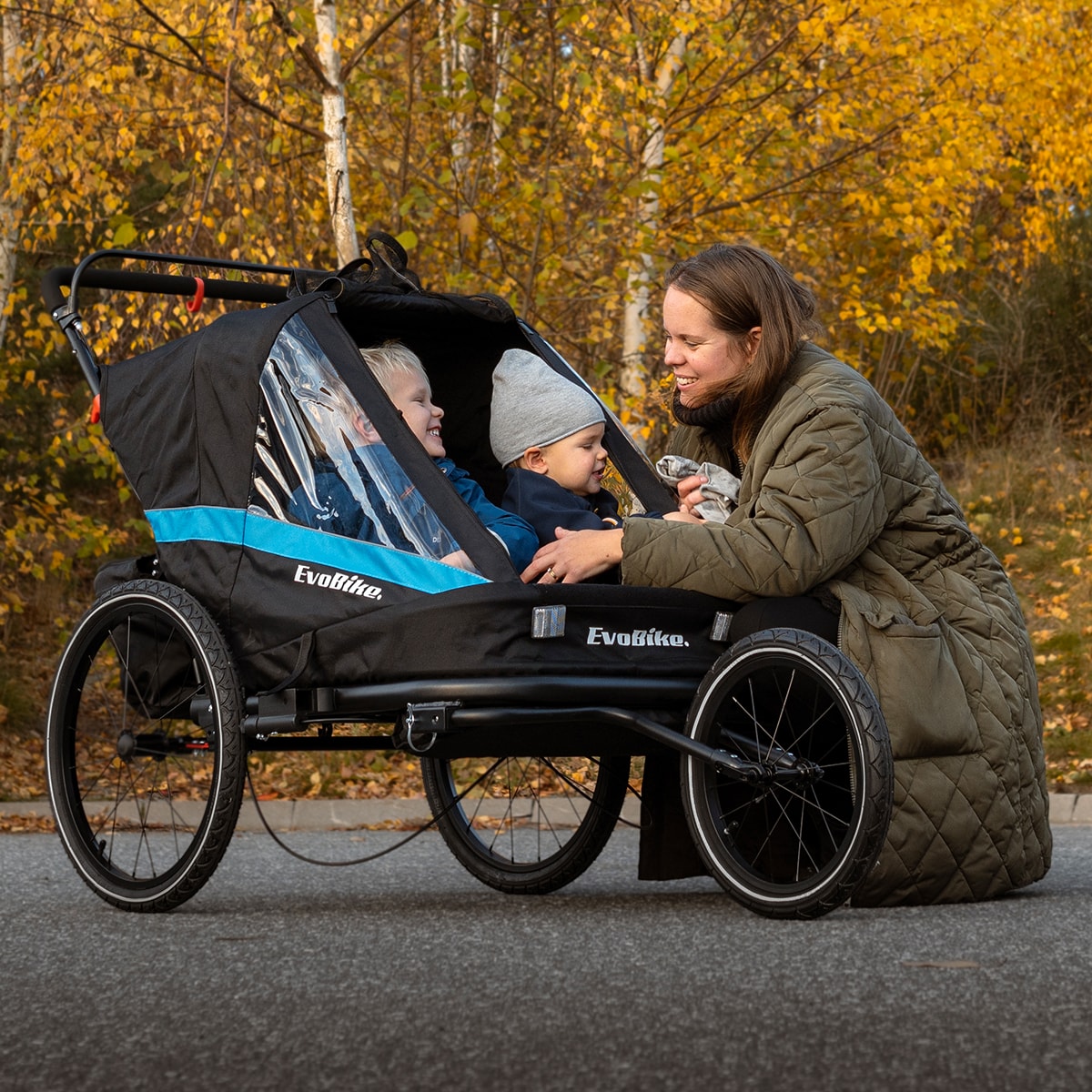 Pyörävaunu Evobike Väddö - Lastenvaunu + juoksusetti