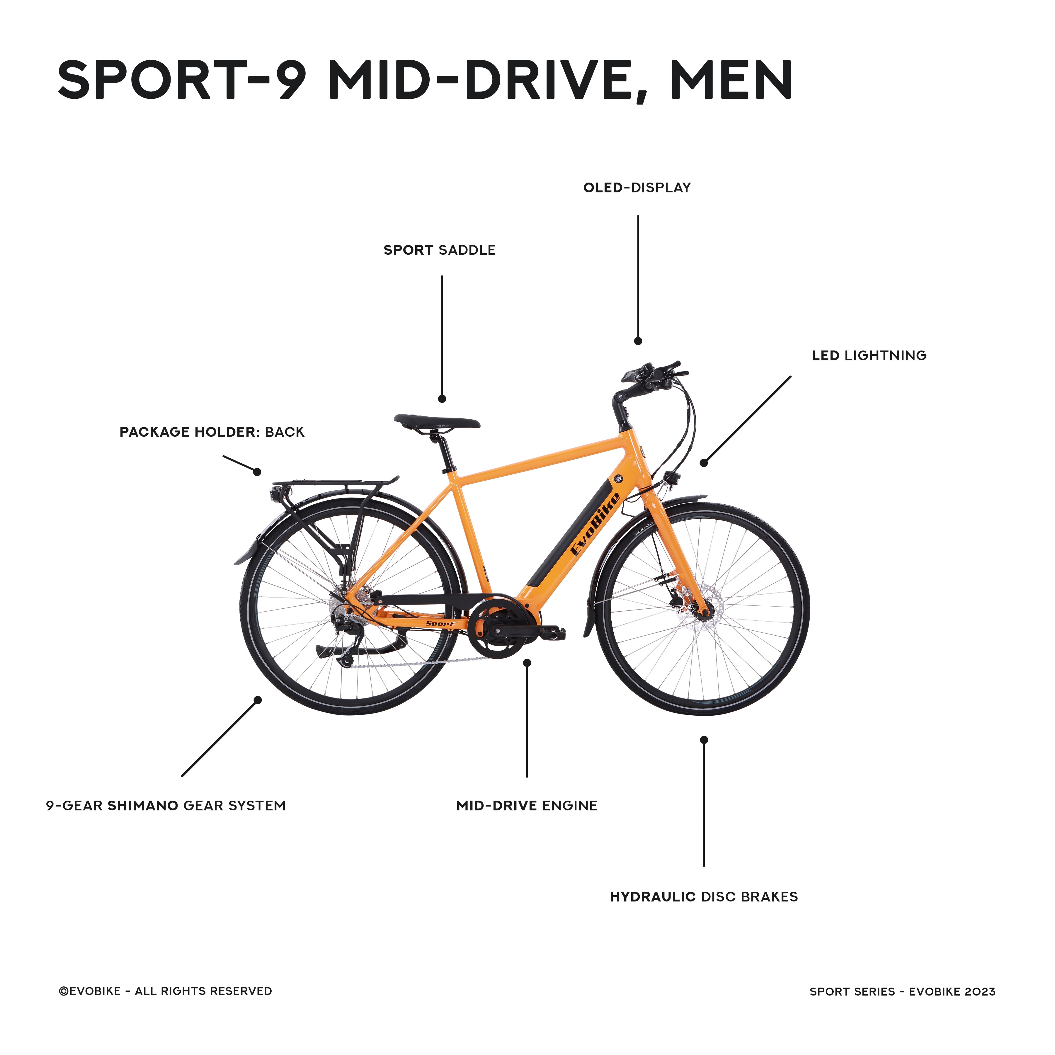 EvoBike Sport-9 Mid-Drive, Miesten